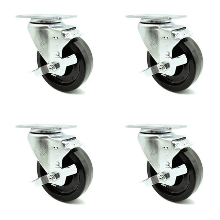 SERVICE CASTER 4 Inch Phenolic Wheel Swivel Top Plate Caster Set with Brake SCC-20S414-PHS-TLB-TP3-4